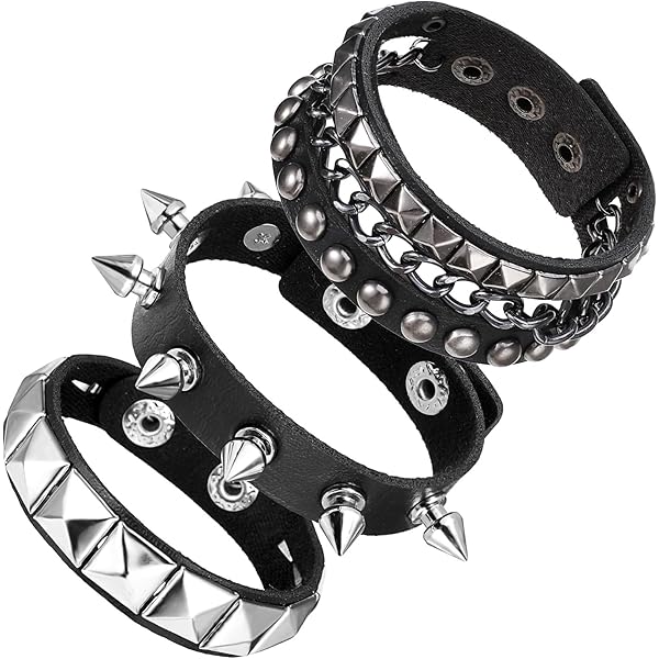 Amazon.com: PEOVLVN 3 Pcs Punk Bracelets, Leather Studded
